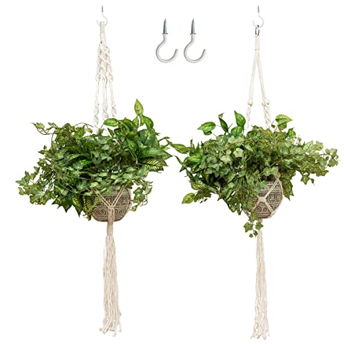 Large Macrame Plant Hanger  2 Piece with Hooks  Planter Handmade Hanging Plant Holder  Macrame Plant Hangers with Wood Beads  Plant Hanger Outdoor  Macrame Plant Hanger for Pot