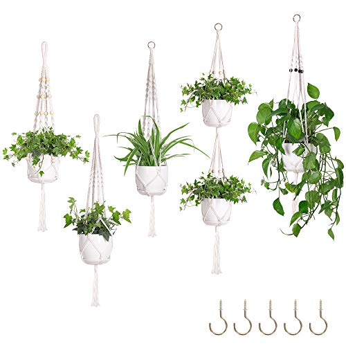 Macrame Plant Hangers 5 Packs with 5 Hooks Cotton Rope Hanging Plant Holder Basket Flower Pot Holder Stand for Indoor Outdoor Boho Home Decor 4041424357 Inch