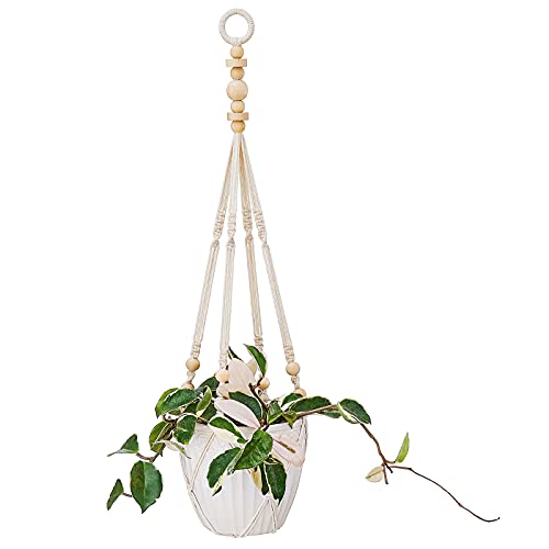 Mkono Macrame Plant Hanger Indoor Hanging Planter with Wood Beads Decorative Boho Flower Pot Holder Basket No Tassels for Indoor Outdoor Home Decor 30 Inch