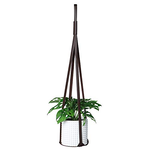 POTEY 610302 Vegan Leather Plant Hanger  Hanging Plant Holder Modern Design Adjustable Length for Decorative Plant Pot Indoor Outdoor Hanging Planter for Home Decor1 Pack 30 inch Dark Coffee