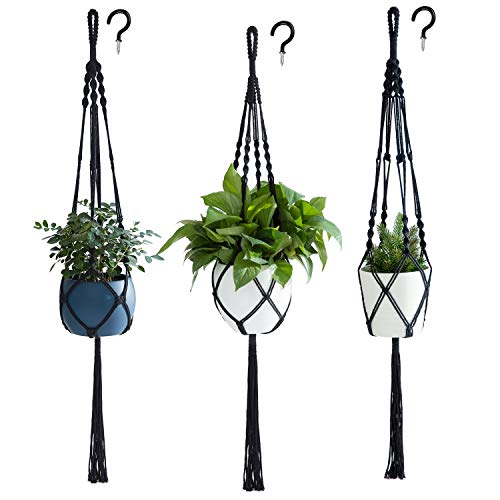PROTITOUS Macrame Plant Hanger 3pcs Black Indoor Hanging Planter Basket Flower Pot Holder Cotton Rope with Ceiling HookSame Size4 Legs 39 Inch