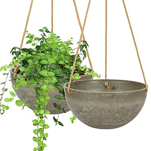 VICHOCCA Hanging Planter 10 Inch Flower Pot Hanging Basket Plant Holder with Marble Pattern for Indoor Outdoor Home Bedroom Balcony Garden Decor 2 Pack Coffee Brown