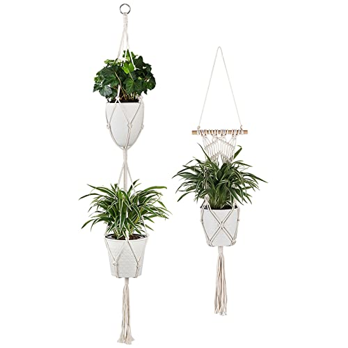 Vaincre 2PCS Macrame Plant Hanger Indoor Hanging Planter Flower Pot Holder Hanging Plant for Indoor Outdoor Boho Home Decor