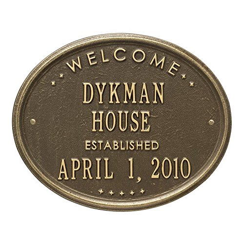 Welcome Oval House Established - House Plaque - Two Line - Antique Brass