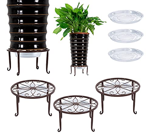 3 Pack Metal Plant Stands for Outdoor Patio Indoor Planters Holder Flower Pots Pumpkin Short Stand 47 by 9 Diameter Bronze Color