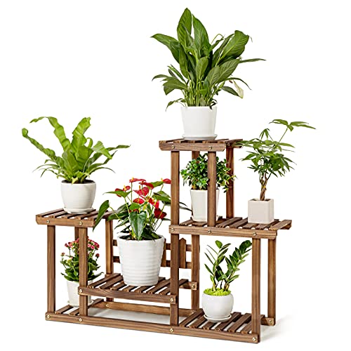 HBlife Pine Wood Plant Stand Indoor  Outdoor Multiple Flower Pots Holder 4 Tier Plant Stand Garden Plant Shelf Rack Holder Planter Display Shelving Unit in Garden Balcony Patio Living Room