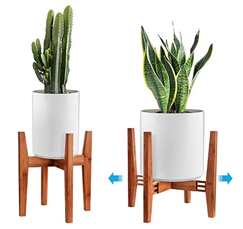 LCZTN Mid Century Indoor Wood Plant StandAdjustable Sturdy Flower Pot Holder Width 814 inchesFits Pot Size of 8 9 10 11 12 13 14 inches(Pot  Plant Not Included) (Brown)