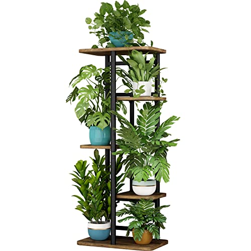 LINZINAR Plant Stand 5 Tier 6 Potted Multiple Flower Pot Holder Shelf Indoor Outdoor Planter Display Shelving for Patio Garden Corner Balcony Living Room (5 Tier6 Potted Black)