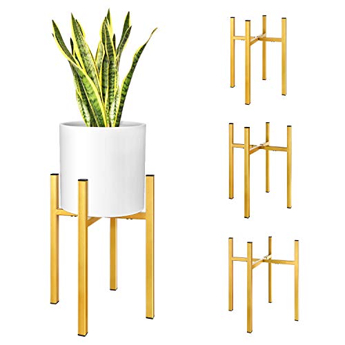 Magicfly Metal Adjustable Plant Stand Expandable Height and Width Mid Century Modern Planter Holder Fits 10 12 14 Inch Plant Pot Indoor Outdoor (Plant and Pot NOT Included) Gold
