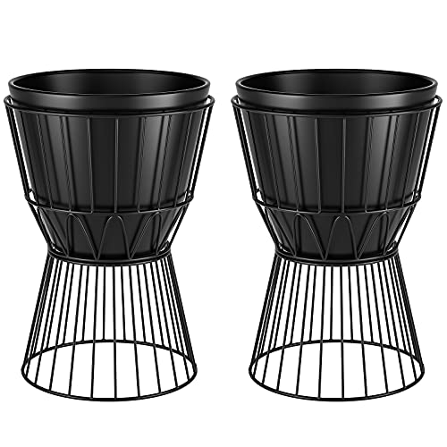 Metal Plant Stand with Pot 12 Decorative Indoor Metal Plants Holder  Flower Pot with Drainage Hole Black Plant Pot Plant Stand for Corner Display Living Room Home Decor  175 Tall 2 Pack
