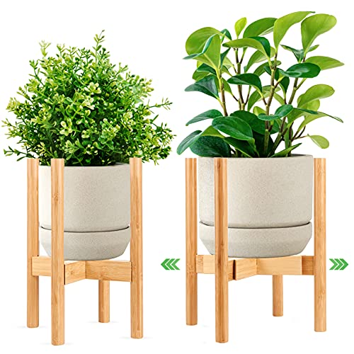 Plant Stand Indoor 1 Pack  Adjustable Plant Holder Width 8 to 12 inches  Bamboo Modern Plant Shelf  Tall 15 inches  Fit 8 9 10 11 12 inch Pots(Only Plant Stand)