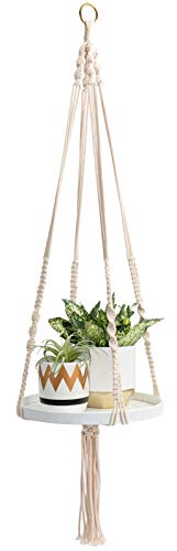 TIMEYARD Macrame Plant Shelf HangersIndoor Hanging Planter Decorative Pot Holder with Beautiful Flower Cut Outs  Boho Chic Bohemian Home Decor in Box White