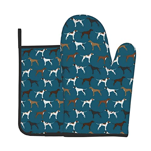 English Pointers Dog Breed Blue Oven Mitts and Pot HoldersCooking Gloves Kitchen Counter Safe Trivet MatsHeat Resistance