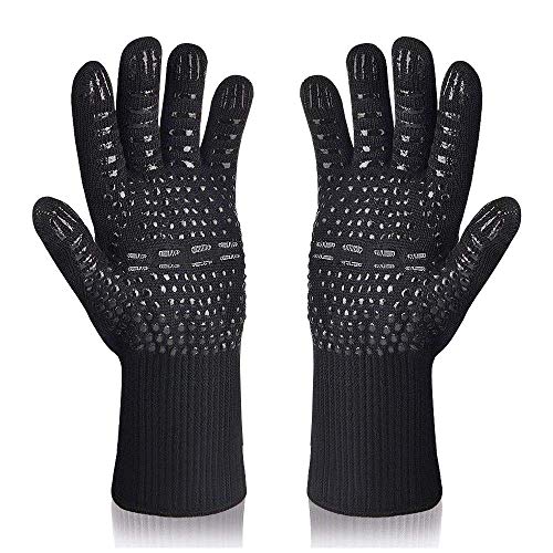 TanmarBBQ Grill Gloves 1472°F Extreme Heat Resistant Grilling Gloves NonSlip Oven Mitts Potholder Perfect for Barbecue Cooking Baking Fireplace Smoker  1 Pair  (Black)