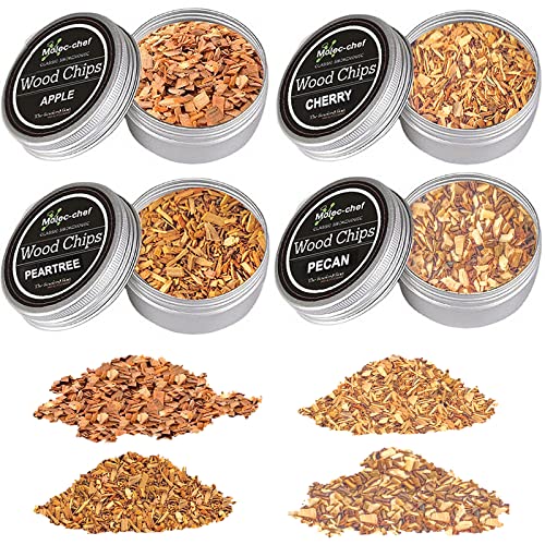 QUKLOGEN Smoking Wood Chips CherryApplePecan and Peartree 4 Pack Smoker Infuser Wood Chips Set for Smoke CocktailsWhiskyBourbonDrinks