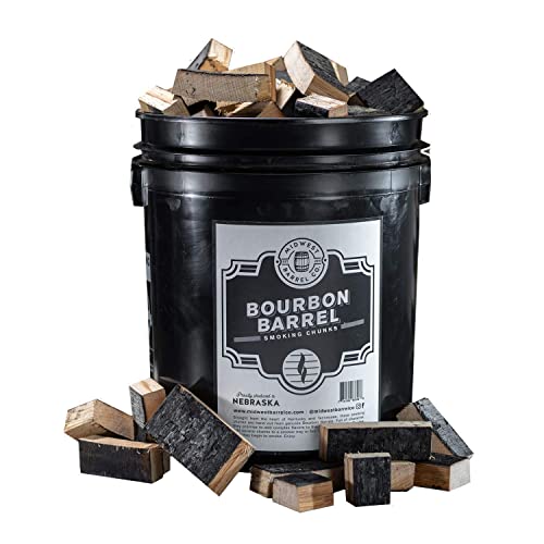 Midwest Barrel Company Bourbon Barrel BBQ Smoking Wood Chunks for Smoker (20 Pound Bucket) 14 Inch Large Wood Chunks for Smoking Meat  BBQ Accessories for Grills and Smokers