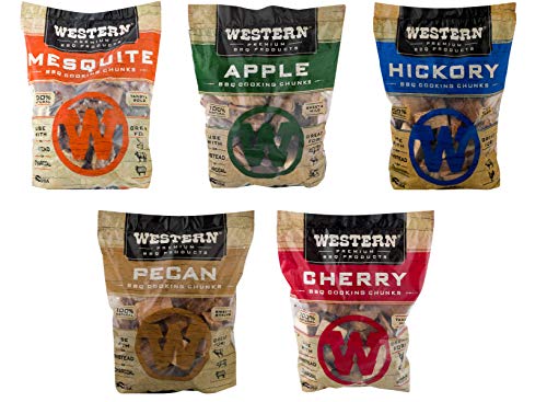 Western Wood 350 cu in Wood Chunk Variety Pack (Hickory Mesquite Cherry Apple and Pecan)