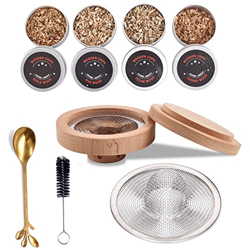 8PcsSet LawnBits Cocktail Smoker Kit Drink Smoker Infuser for Wine Salad BBQ4 Flavored Wood ChipsOak Cherry Apple Pecan4 Meat Smoker Acc Include Whiskey Smoker Chimney Brush Filter Spoon