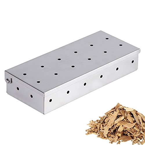 Latauar Smoker Box for BBQ Grill Wood Chips Top Meat Smokers Box in Barbecue Grilling Accessories  25 Thicker Stainless Steel Wont WARP  Barbecue Meat Smoking for Charcoal and Gas Grills
