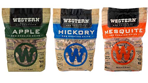 Western Perfect BBQ Smoking Wood Chips Variety Pack  Bundle (3)  Most Popular Flavors  Apple Hickory  Mesquite (Original Version)