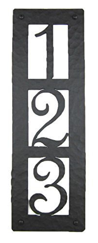 Rustic Custom Hammered Wrought Iron Address Plaque Vertical APV23 3number Black