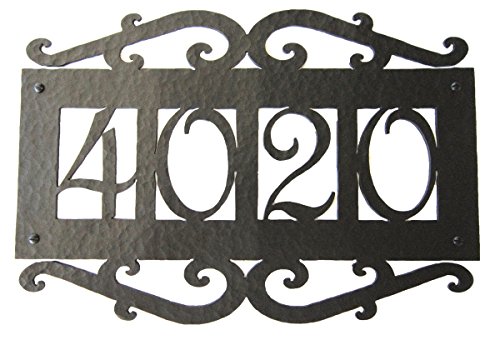 Spanish Mediterranean Custom Hammered Wrought Iron Address Plaque APH14