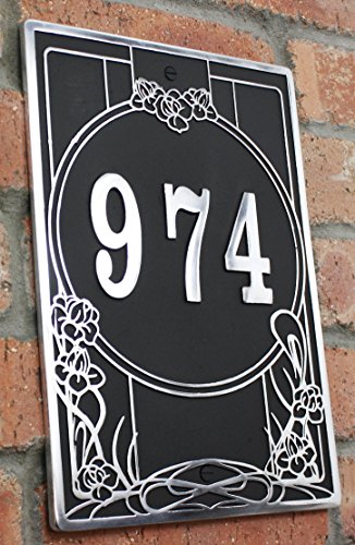 House address plaque with your house number in the Art Nouveau Style Solid Aluminium hand made to order in England Black