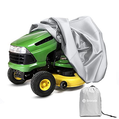 BROSYDA Lawn Mower CoverHeavy Duty Riding Lawn Mower Cover Fit Decks up to 54 Durable Oxford Fabric UV Protection Lawn Tractor Cover with Storage Bag(Grey)