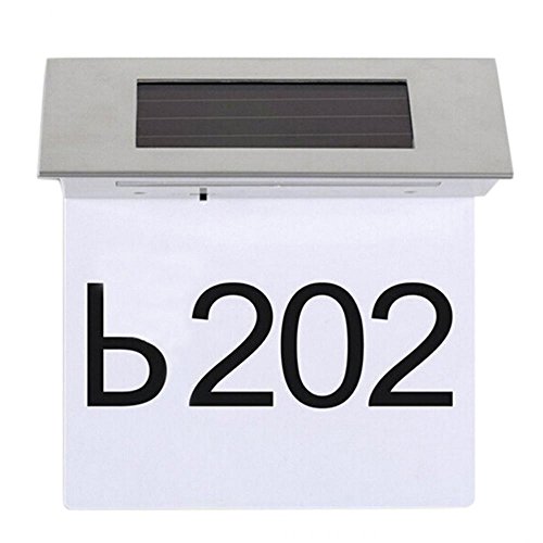 Solar Powered 4LED House Address Number Stainless Steel Doorplate Gate Lamp