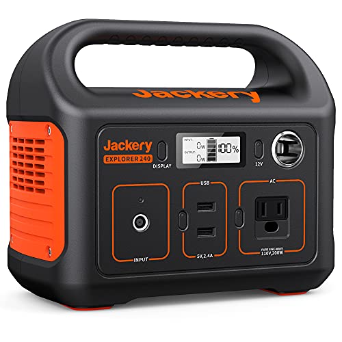 Jackery Portable Power Station Explorer 240 240Wh Backup Lithium Battery 110V200W Pure Sine Wave AC Outlet Solar Generator (Solar Panel Not Included) for Outdoors Camping Travel Hunting Emergency