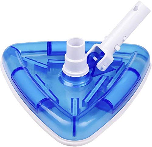 POOLWHALE SeeThru Transparent Triangular Blue Vacuum Head with Swivel and Brush for PoolsSpa