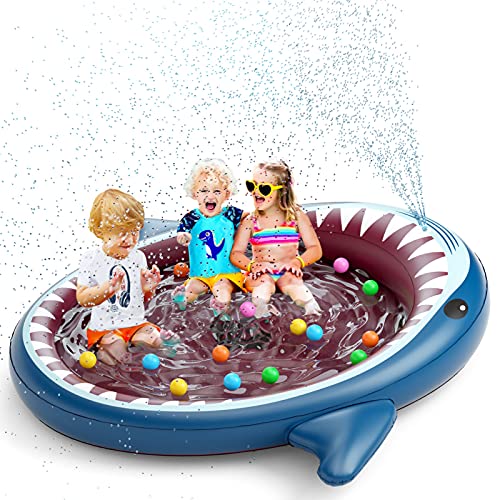 Jasonwell Inflatable Kiddie Pool Sprinkler Splash Pad for Kids Toddlers 71Inch 3in1 Children Ball Pit Shark Baby Wading Pool Outdoor Swimming Pool Summer Water Toys for Boys Girls Dogs