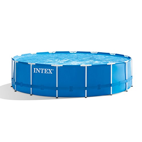 Intex 28241EH 15ft x 48in Metal Frame Outdoor Above Ground Swimming Pool Set with Filter Pump Ladder Ground Cloth and Pool Cover