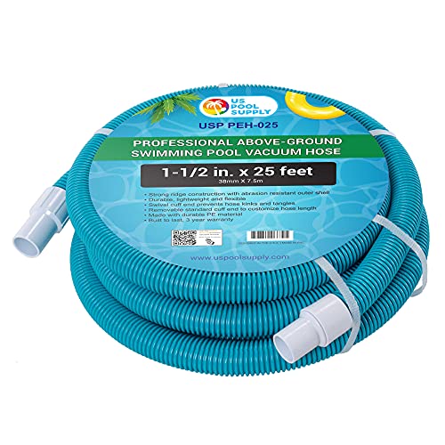 US Pool Supply 112 x 25 Foot Professional Above Ground Swimming Pool Vacuum Hose with Swivel Cuff  Removable Cuff Cut to Fit  Compatible with Filter Pumps Filtration Systems Chlorinators