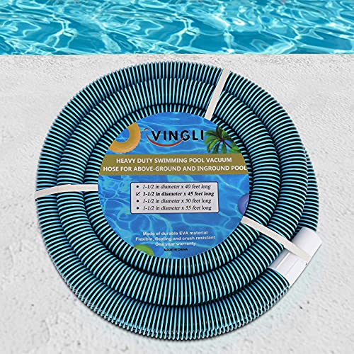 VINGLI AboveGround Swimming Pool Vacuum Hose 112Inch x 45Feet Blue
