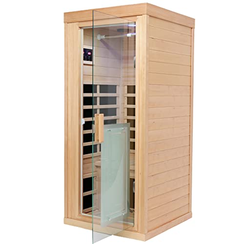 Far Infrared Sauna Room Hemlock Infrared Sauna 8 Low EMF Heaters MultiFunction Home Sauna LED Reading Lamp LCD DisplayControl Buttons 2 Bluetooth Speakers and Clothing Hanging Rod