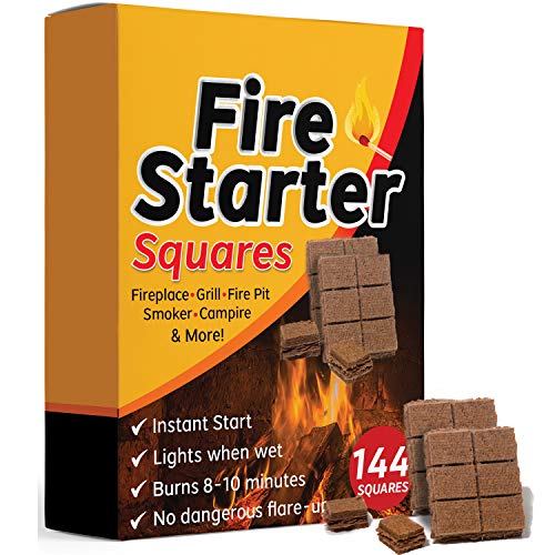 Bangerz Sunz Fire Starter Squares 144 Larger and Safer Fire Starters for Fireplace Wood Stove  Grill Camp Fire Pit Charcoal Starters 50B USA Made