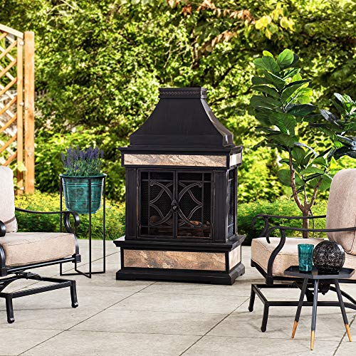 Sunjoy Heirloom Slate Wood Burning Fireplace Black