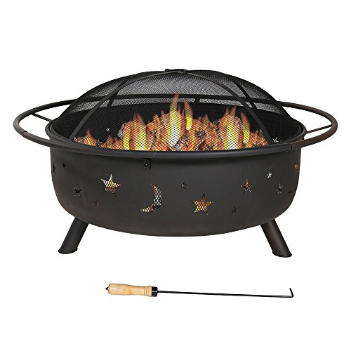 Sunnydaze Cosmic Outdoor Fire Pit  42 Inch Large Bonfire Wood Burning Patio  Backyard Firepit for Outside with Round Spark Screen Fireplace Poker and Metal Grate Celestial Design