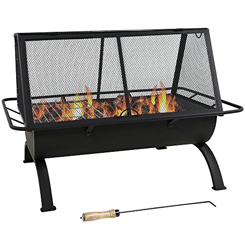 Sunnydaze Northland Outdoor Fire Pit  36 Inch Large Wood Burning Patio  Backyard Firepit for Outside with Cooking BBQ Grill Grate Spark Screen Fireplace Poker and Waterproof Cover