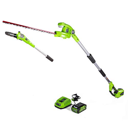 Greenworks 40V 8inch Cordless Pole Saw with Hedge Trimmer Attachment 20Ah Battery and Charger Included