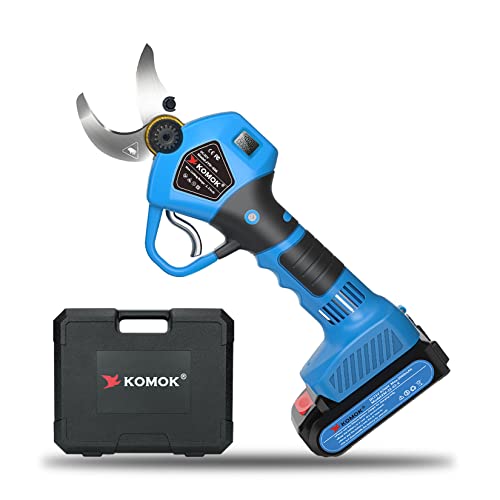 KOMOK Professional Cordless Electric Pruning Shears with LED Screen 2PCS Backup Rechargeable 2Ah Lithium Battery Powered Tree Branch Pruner 30mm (12Inch) Cutting Diameter 68 Working Hours(Blue)