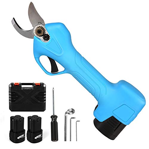 QYTOOL Cordless Electric Pruning Shears with 1 Inch Cutting Diameter Pruning Shears Battery Powered Electric Pruner with 2 Ah Rechargeable Battery and Matching Tools（Blue）