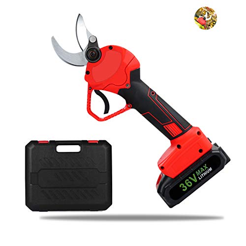 TZUTOGETHER Professional Cordless Electric Pruning Shears Tree Branch Trimmers with 2 Pcs Backup Rechargeable Lithium Battery 30mm (12 Inch) Cutting Diameter 68 Working Hours(RED)
