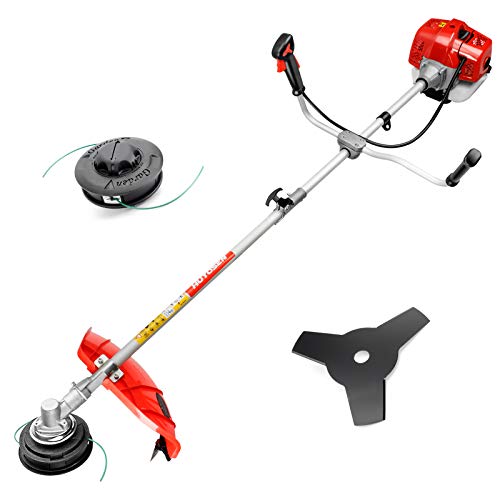 517CC Grass String Trimmers Gas Straight Shaft Brush Cutter Gasoline Powered Grass Weed Trimmer Straight Shaft Gas Weeder Eater Cutter(Red)