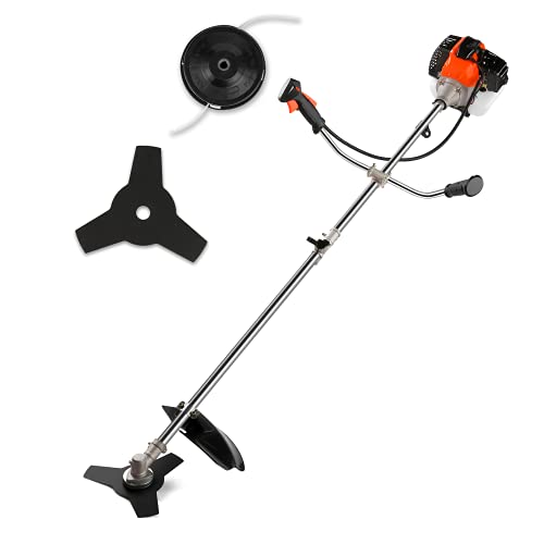 COOCHEER 2 in 1 Gas Powered Weed Eater Straight Shaft Weed Trimmer Wacker String Trimmer and Brush Cutter with 2 Detachable Heads and Multiple Accessories for Trimming Lawn Grass Weed