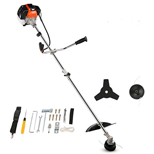 COOCHEER 427cc Gas Powered Weed Eater 2Stroke Straight Shaft Gas Weed Wacker Trimmer String Trimmer and Brush Cutter with 2 Detachable Heads and Multiple Accessories for Trimming Lawn Grass Weed