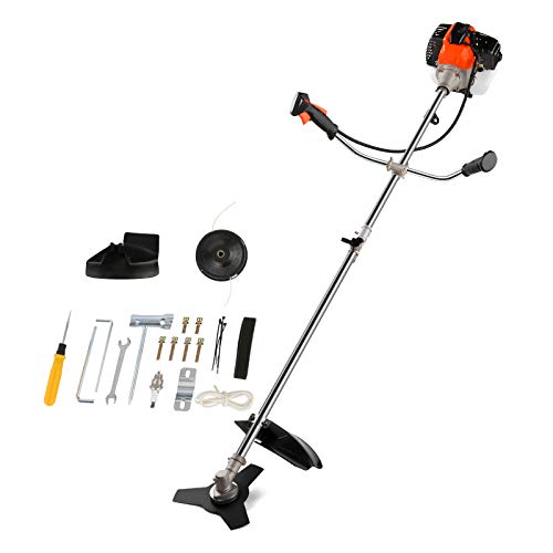 COOCHEER 427cc Weed Eater Gas Powered 2in1 Weed Wacker Brush Cutter Straight Shaft String TrimmerWith 2 Detachable Head for GrassWeedPowerful(Orange)