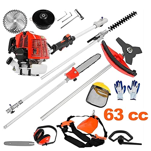 K Nakasaki 63cc 2Stroke 5 in 1 Gas Powered Brush Cutter Weed EaterSafety Kit  Pole Saw Brush  Cutter Gas Hedge Trimmer  Extension Pole for Tree Trimming Weed Grass Yard Garden