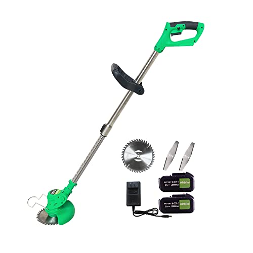 Airbike Brush Cutter Weed Wacker Weed Eater Edger Lawn Tool Powerful Lightweight for Lawn Yard Garden Shrub Trimming and Pruning (Green Tool w 2 Batteries)